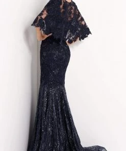 Jovani - 03158 Embroidered V Neck Trumpet Dress With Train 6 Jovani - 03158 Embroidered V Neck Trumpet Dress With Train