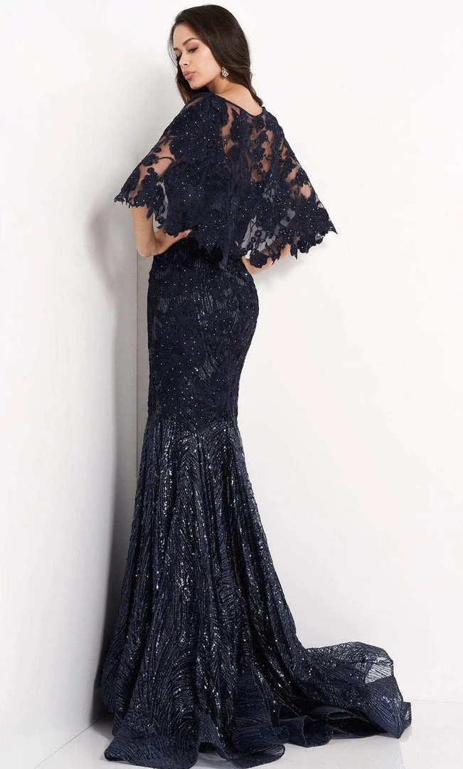 Jovani - 03158 Embroidered V Neck Trumpet Dress With Train 4 Jovani - 03158 Embroidered V Neck Trumpet Dress With Train