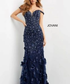 Jovani - 03191 Floral Appliques Off Shoulder Fitted Evening Dress