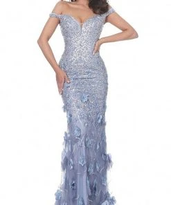 Jovani - 03191 Floral Appliques Off Shoulder Fitted Evening Dress