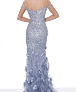 Jovani - 03191 Floral Appliques Off Shoulder Fitted Evening Dress