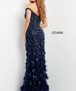 Jovani - 03191 Floral Appliques Off Shoulder Fitted Evening Dress