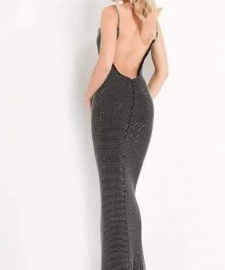 Jovani - 03252 Cowl Beaded Mesh Sheath Dress