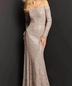 Jovani 03427 - Off-shoulder Straight Across Long Dress