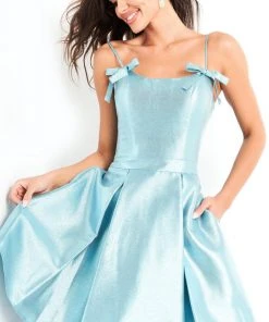 Jovani - 03480 Bow Accented Pleated A-line Dress