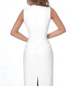 Jovani - 03567 Sleeveless Notched Neckline Fitted Knee Length Dress