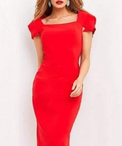 Jovani - 03808 Square Neck Simple Midi Dress 7 Jovani - 03808 Square Neck Simple Midi Dress