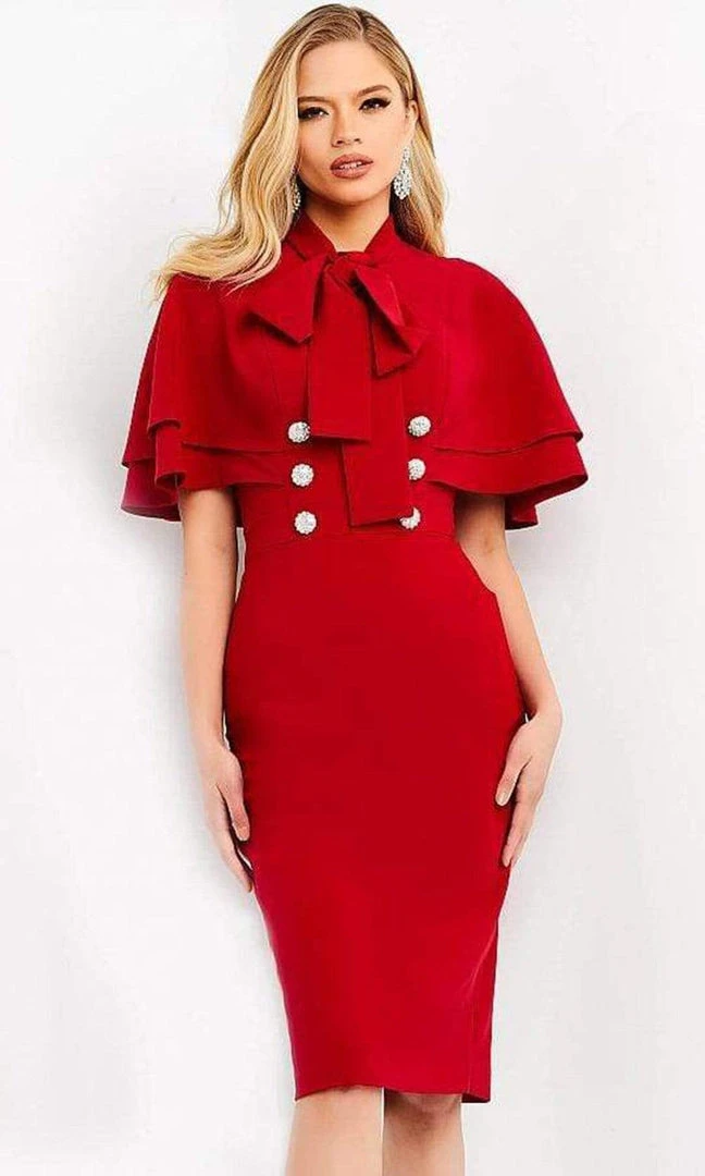 Jovani - 03813 Tied Neck Buttoned Knee Length Dress 3 Jovani - 03813 Tied Neck Buttoned Knee Length Dress