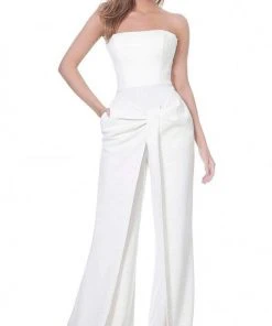 Jovani - 03828 Strapless Straight Neck Wide Leg Evening Jumpsuit