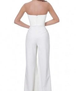 Jovani - 03828 Strapless Straight Neck Wide Leg Evening Jumpsuit