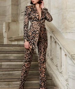 Jovani - 03840 Two-Piece Animal Print Pantsuit