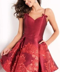 Jovani - 03929 Sleeveless V-Neck Floral Print Fit And Flare Dress