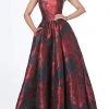 Jovani - 03931 Strapless Scoop Bodice Floral Satin Gown