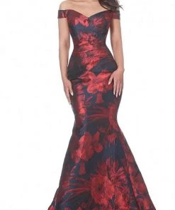 Jovani - 03932 Off Shoulder Floral Satin Mermaid Gown