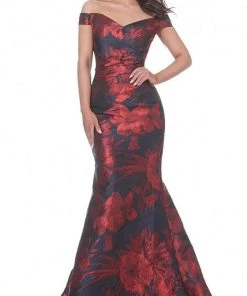 Jovani - 03932 Off Shoulder Floral Satin Mermaid Gown