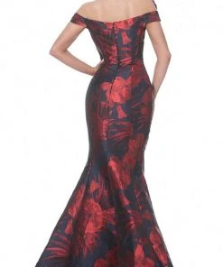 Jovani - 03932 Off Shoulder Floral Satin Mermaid Gown