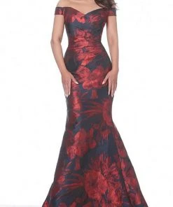 Jovani - 03932 Off Shoulder Floral Satin Mermaid Gown
