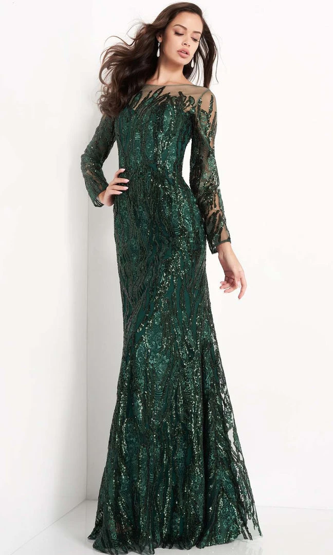 Jovani - 03936 Sequined Long Sleeve Sheath Dress 5 Jovani - 03936 Sequined Long Sleeve Sheath Dress