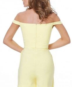 Jovani - 04126 Off Shoulder Front Overlay Fitted Romper Cocktail Dress