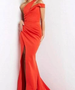 Jovani - 04222 Split One-Shoulder High Leg Slit Evening Gown