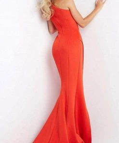 Jovani - 04222 Split One-Shoulder High Leg Slit Evening Gown