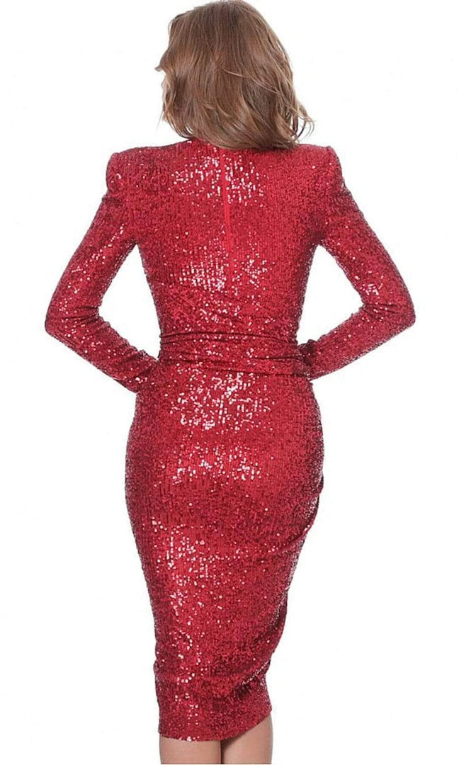 Jovani - 04257 Plunging V Neck Full Sequins Fitted Cocktail Dress 4 Jovani - 04257 Plunging V Neck Full Sequins Fitted Cocktail Dress