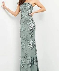 Jovani - 04331 Floral Sequin Embellished One Shoulder Fitted Gown