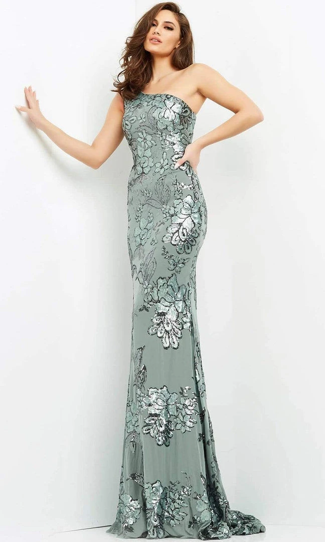 Jovani - 04331 Floral Sequin Embellished One Shoulder Fitted Gown 6 Jovani - 04331 Floral Sequin Embellished One Shoulder Fitted Gown