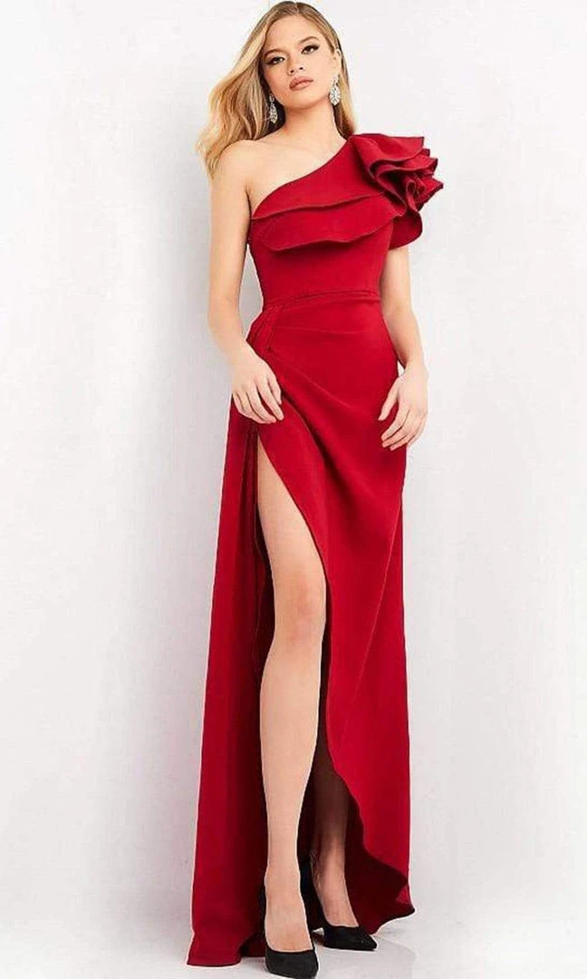 Jovani - 04352 Asymmetric Ruffled Slit A-line Dress 3 Jovani - 04352 Asymmetric Ruffled Slit A-line Dress
