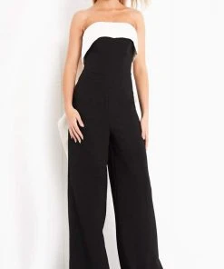 Jovani - 04355 Strapless Contrast Ruffle Jumpsuit