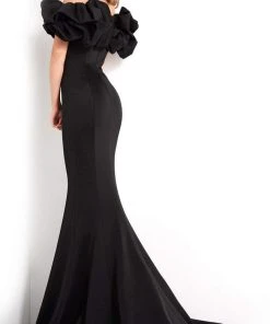 Jovani - 04368 Ruffled Off Shoulder Scuba Mermaid Evening Dress