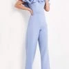 Jovani - 04369 Bubble Ruffle Off-Shoulder Scuba Jumpsuit 1 Jovani - 04369 Bubble Ruffle Off-Shoulder Scuba Jumpsuit