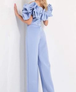 Jovani - 04369 Bubble Ruffle Off-Shoulder Scuba Jumpsuit 6 Jovani - 04369 Bubble Ruffle Off-Shoulder Scuba Jumpsuit