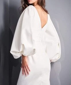 Jovani - 04370 Bubble Sleeve V-Neck Cocktail Dress