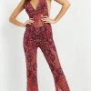 Jovani - 04402 V Neck See Through Beaded Jumpsuit 1 Jovani - 04402 V Neck See Through Beaded Jumpsuit