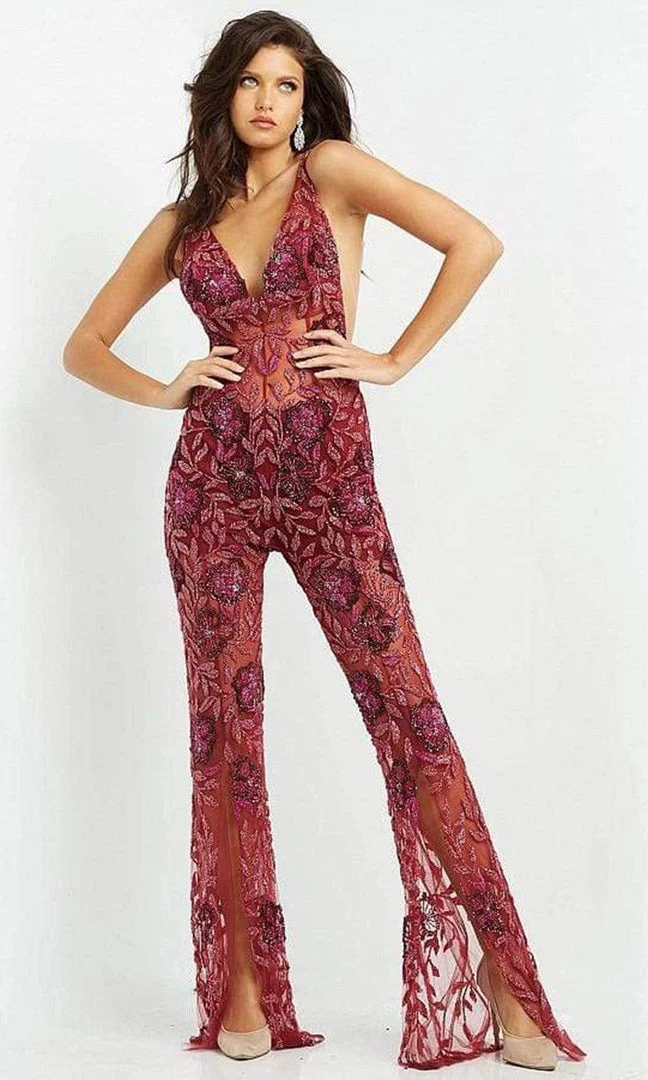 Jovani - 04402 V Neck See Through Beaded Jumpsuit 3 Jovani - 04402 V Neck See Through Beaded Jumpsuit