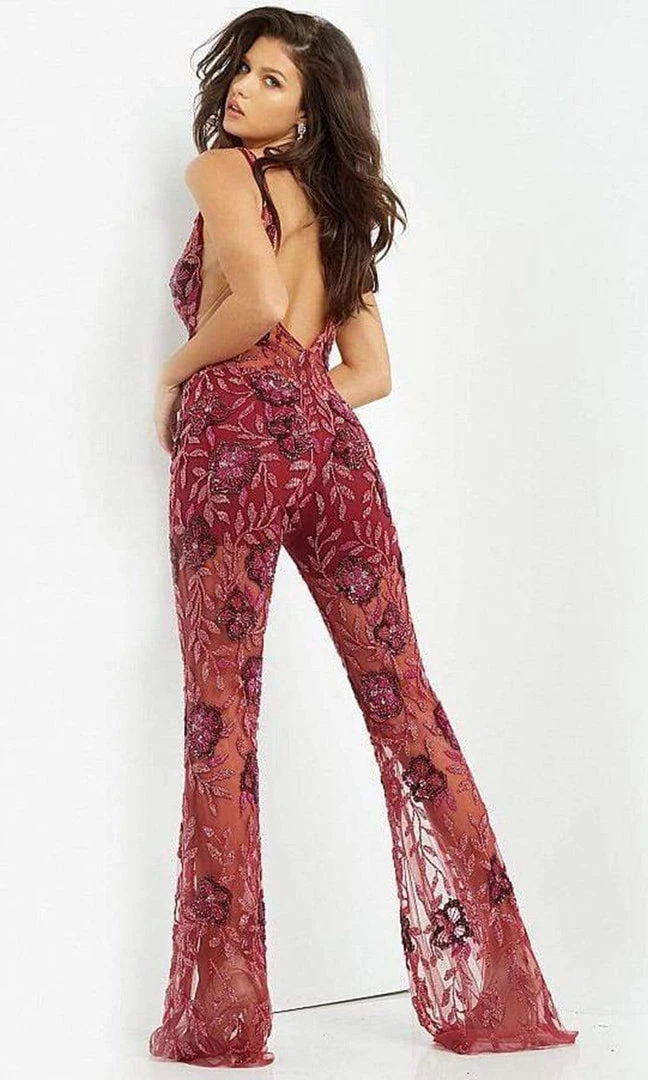 Jovani - 04402 V Neck See Through Beaded Jumpsuit 4 Jovani - 04402 V Neck See Through Beaded Jumpsuit