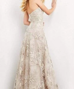 Jovani - 04441 Strapless Embroidered Floral Long Gown