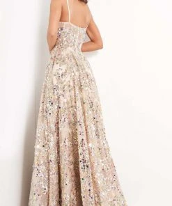 Jovani - 04630 Spaghetti Strap Sequin Paillette Ornate Gown