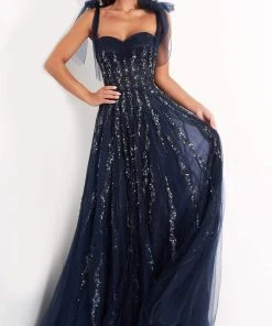 Jovani - 04634 Tie Shoulder Beaded Sweetheart A-Line Gown