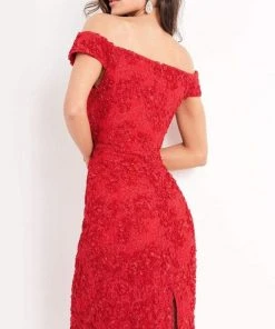 Jovani - 04763 Off-Shoulder Textured Lace Sheath Knee-Length Dress 13 Jovani - 04763 Off-Shoulder Textured Lace Sheath Knee-Length Dress