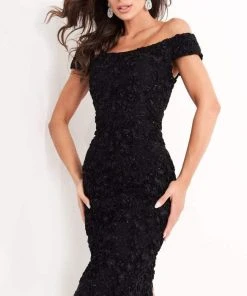Jovani - 04763 Off-Shoulder Textured Lace Sheath Knee-Length Dress