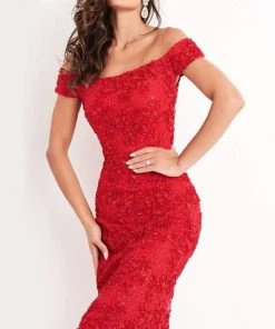 Jovani - 04763 Off-Shoulder Textured Lace Sheath Knee-Length Dress 15 Jovani - 04763 Off-Shoulder Textured Lace Sheath Knee-Length Dress
