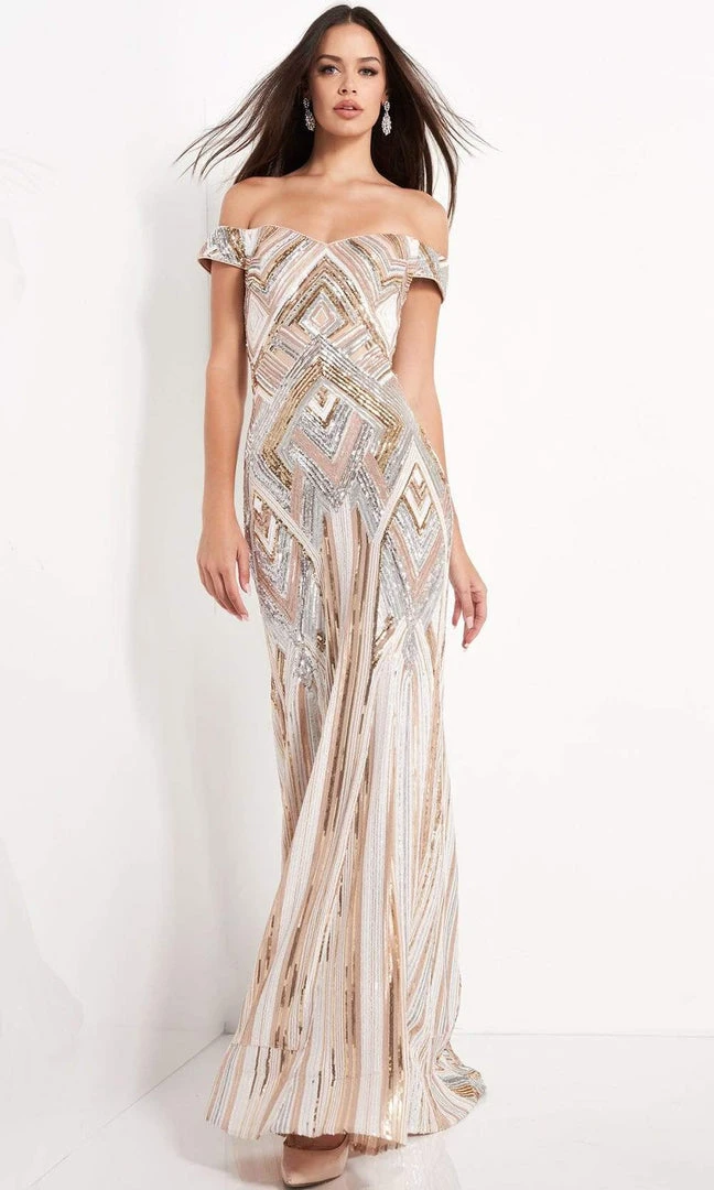 Jovani - 04813 Sequined Off Shoulder Dress 3 Jovani - 04813 Sequined Off Shoulder Dress