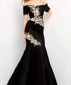 Jovani - 04814 Short Sleeve Off Shoulder Embroidered Trumpet Dress