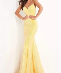 Jovani - 04831 Strapless Peaked V-Neck Sequin Mermaid Gown