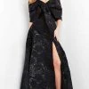 Jovani - 05019 Off Shoulder Jacquard High Slit Gown 1 Jovani - 05019 Off Shoulder Jacquard High Slit Gown