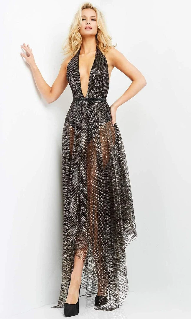 Jovani - 05068 Sheer Plunging Halter A-Line Dress 3 Jovani - 05068 Sheer Plunging Halter A-Line Dress