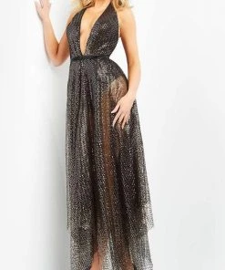 Jovani - 05068 Sheer Plunging Halter A-Line Dress 13 Jovani - 05068 Sheer Plunging Halter A-Line Dress