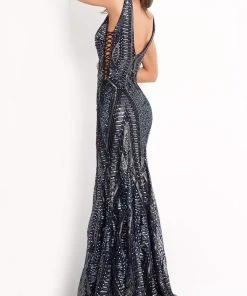 Jovani - 05071 Strappy Plunging V Neck Sequin Dress